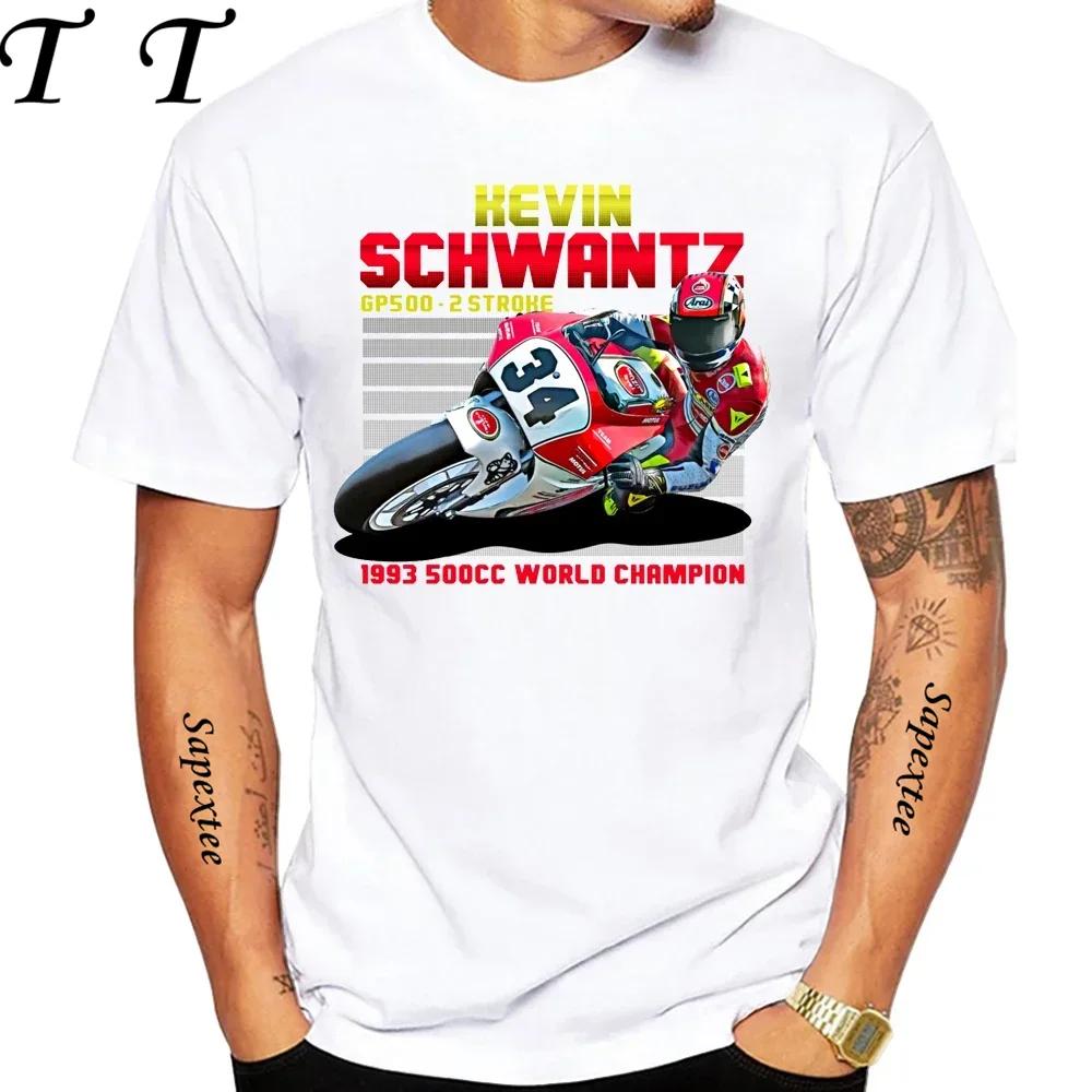 Legenda Kevin Schwantz 34 1993 GP 500cc Koszulka Męska Krótki Rękaw Hip Hop Chłopak Sportowa Casual Białe Topy Mężczyzna Koszulki Motocyklowe