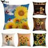 New 45*45Cm Yellow Sunflower Pillowcase Linen Pillowcase Home Sofa Decorative Cushion Cover