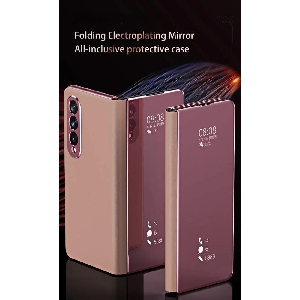 Flip Mirror Case für Samsung Galaxy Z Fold 6 5 4 3 2 Schutzhülle Smart View Kickstand Stoßfester Halter Business Vollschutzhülle