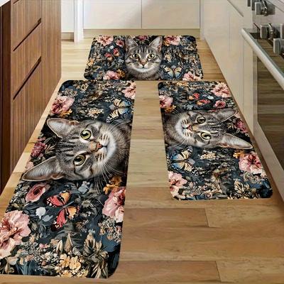 1 Pezzo Tappeti da Cucina Antifatica, Stampa Gatto Tigrato Grigio Impermeabile Antiscivolo Spesso Ammortizzato Tappetino da Cucina Resistente Tappetino Comfort per Stare in Piedi per Cucina