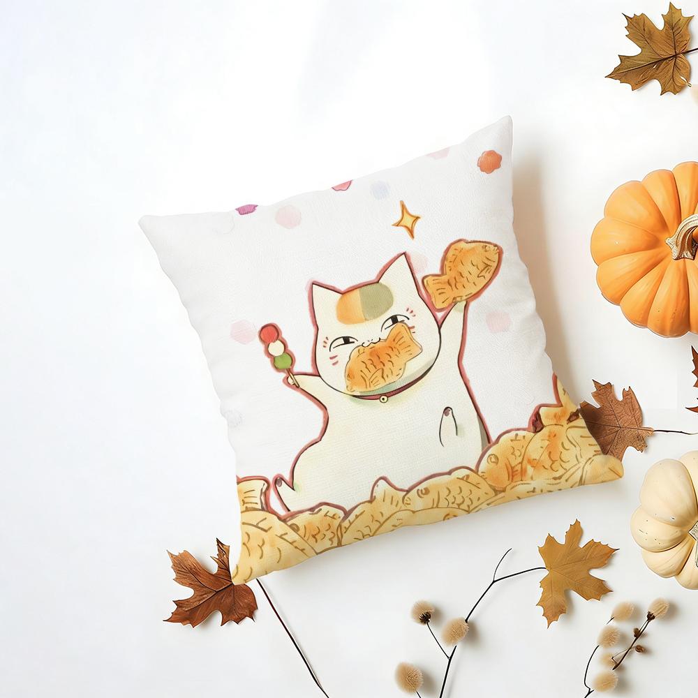 NNyankosensei Cushion Cover Washable Linen Pillowcase Soft for Daily Sofa Bed Home Room Decor