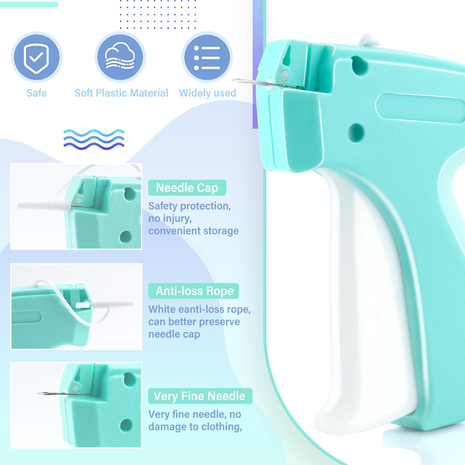 

Стежковый пистолет для одежды - Ручной стежковый пистолет Быстрый фиксатор одежды - Мини швейный пистолет для микробиркования - Включает 3 иглы, 1500 черных крепежей и