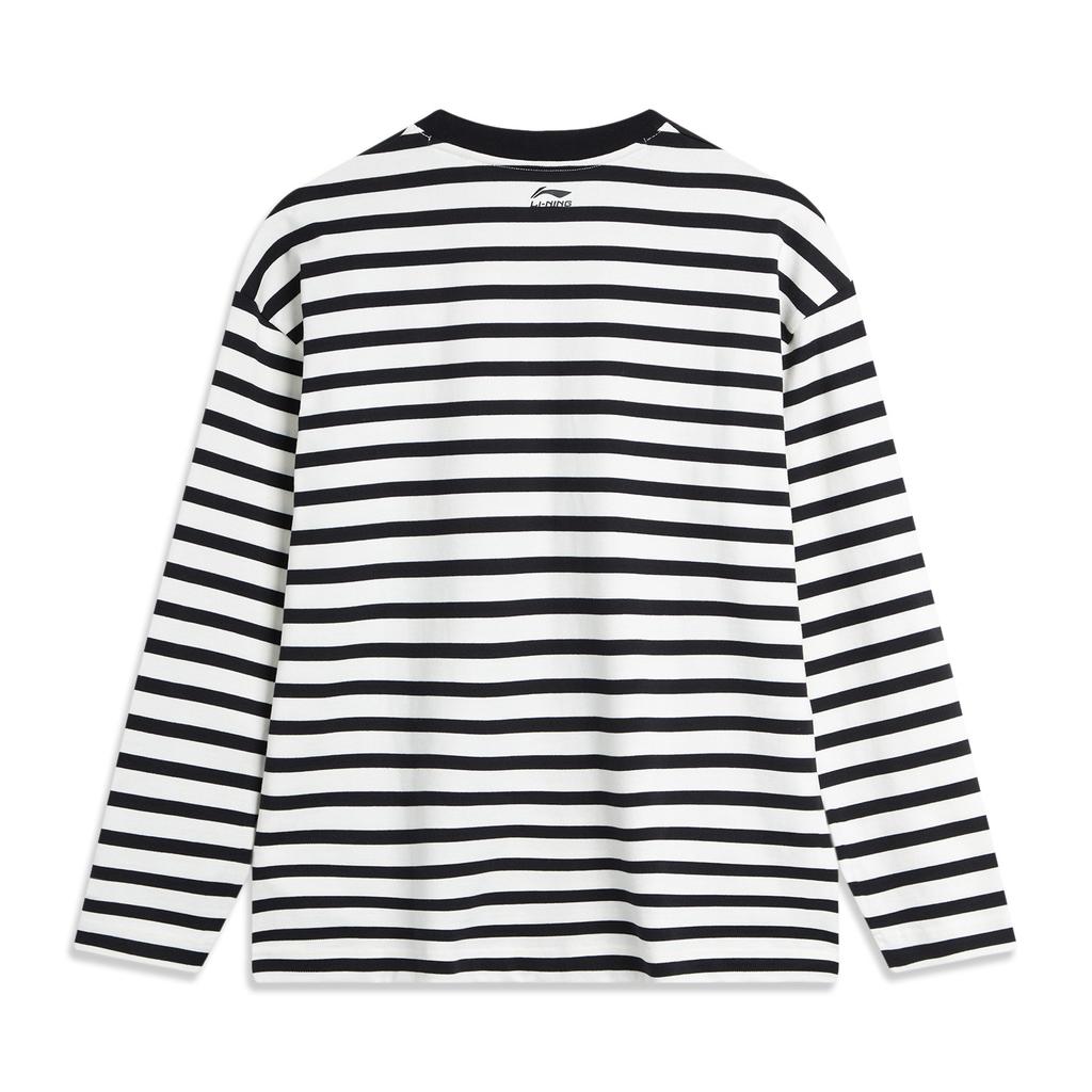 Li-Ning Striped Round Neck Casual Long Sleeve Drop Shoulder T-Shirt Women Tops Black AHSU716-1
