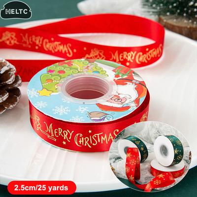 Christmas Ribbon 25Yard Width 2.5cmChristmas Ribbon DIY Bow Gift Bouquet Packaging Home Garden Christmas Tree Decoration Supplie
