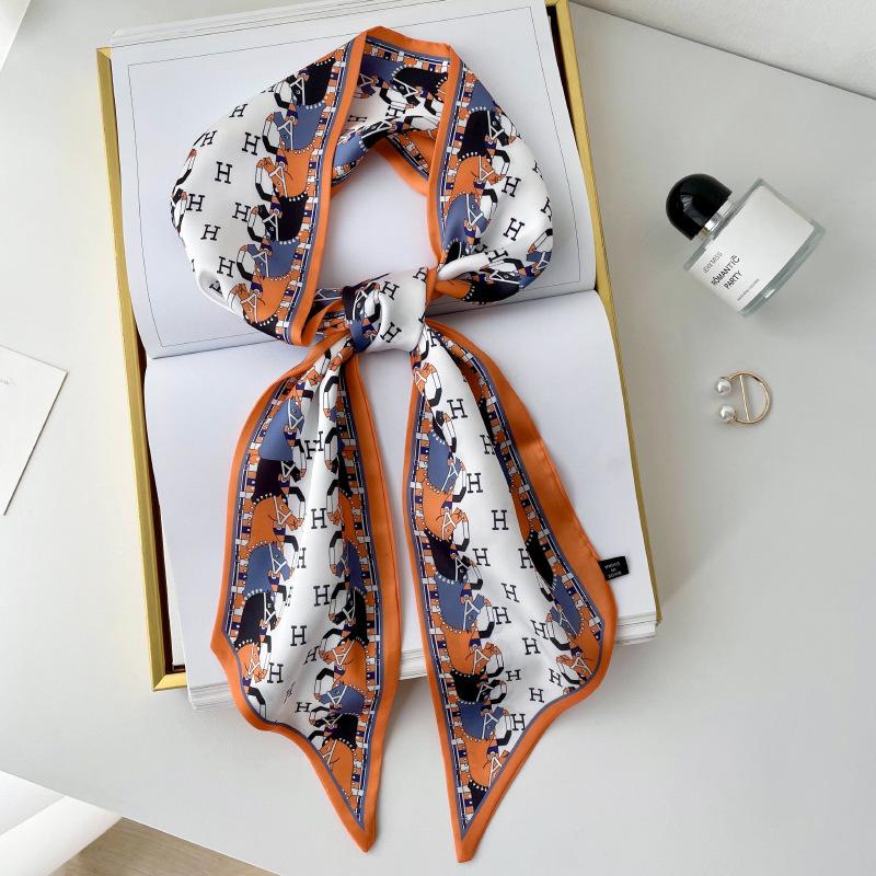 Silk scarf high-end neck new cashew flower silk scarf women's hair tie bag thin and narrow strip decorative scarf headband
