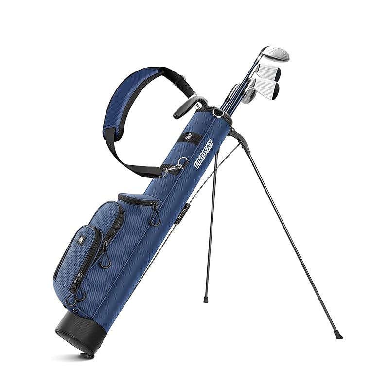 Findway Golf Stand Bag, Self-Standing Club Case, Holds 7-8 Clubs, Lightweight (Approx. 997g), 3 Pockets, Cooler, Shoulder Strap, Unisex, Durable,