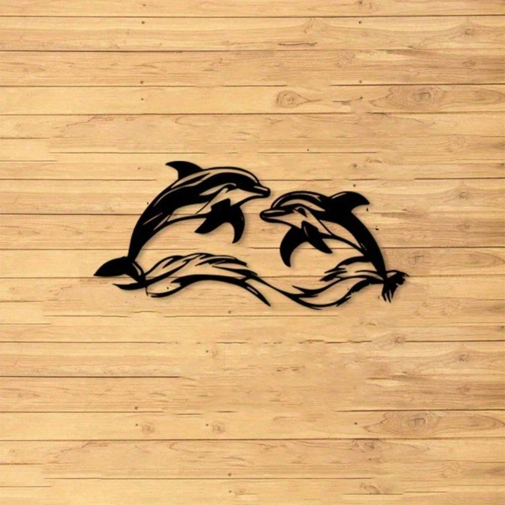 Large Metal Dolphin Wall Art Black Decor Sculpture for Indoor Outdoor Poolside Living Room Office Easy Install No Wiring Needed
