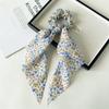 Artistic Oil Painting Style Ribbon Scrunchies Colorful Floral Print Hair Ties With Long Streamer Elegant Headwear For Art Lovers