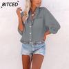 Women's Fashion Casual Solid Color Print Long Sleeve POLO Neck Blouses & Shirts