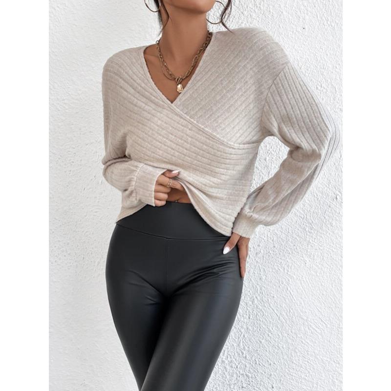 Autumn Winter Niche V-neck Cross Pullover Long Sleeved T-Shirts Women’s