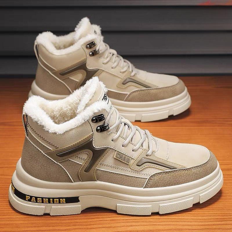 Snow Boots, Fleece-lined Thickened Warm Work Cotton Shoes, Genuine Leather and Fur Integrated Thick-sole Martin Boots.