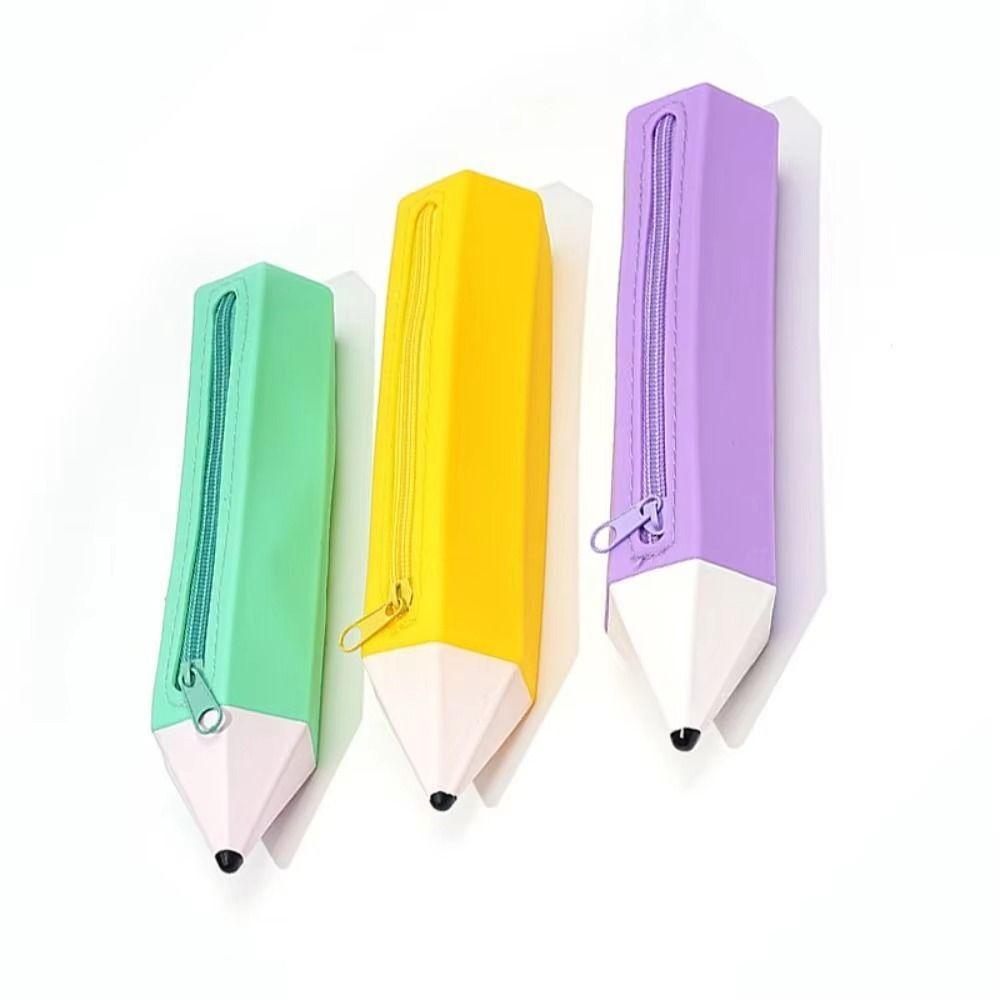 Pencil Shape Pen Bag Silicone Stationery Organizer Multi-functional Stationery Pouch  Gift