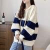 Women S Loose Striped Hooded Pullover Knit Winter Sweater