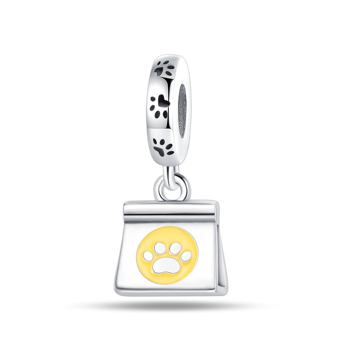 White Copper Silver Plated S9 Pet Life Series Cat Burger, Bead Bracelet Necklace