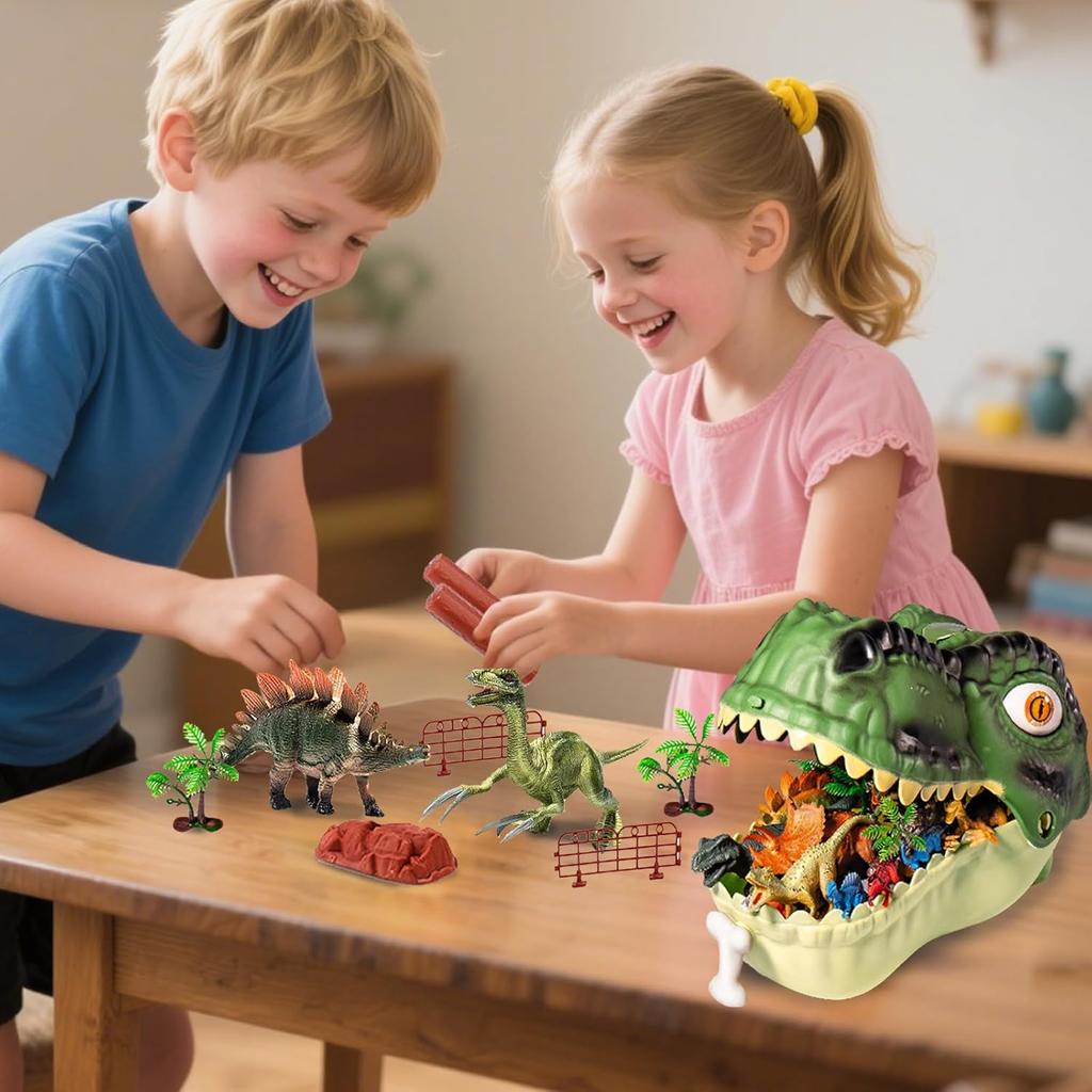 Figurines de Dinosaures Comprend une Boîte de Rangement Dino, Le Monde des Dinosaures Jouets, Jouets Cadeau Pour Enfants 46 Pcs Jouet Dinosaure