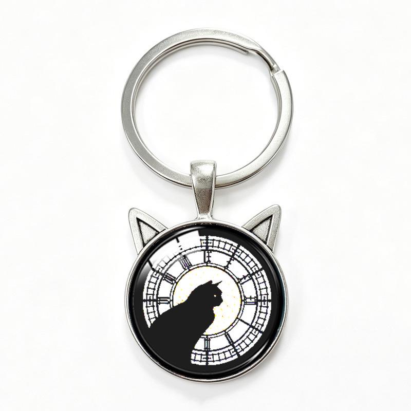 Yin Yang Double Cat Ear Gem Keychain - Trendy Unisex Alloy Accessory
