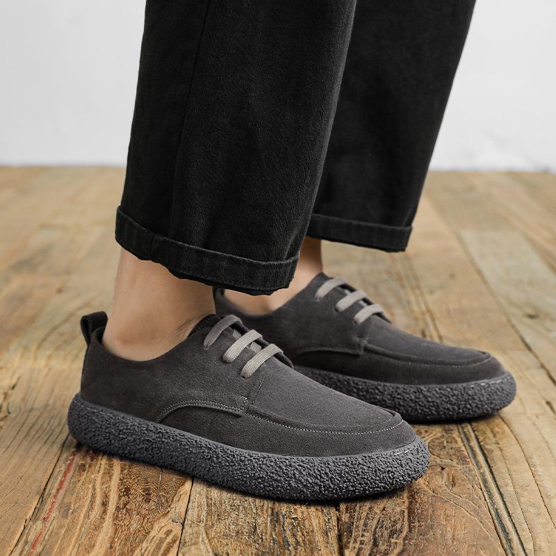 2024 Spring Cow Reversed Fleece Casual Shoes for Men's Korean Edition Lightweight and Breathable Soft Bottom Workwear Mens Shoes