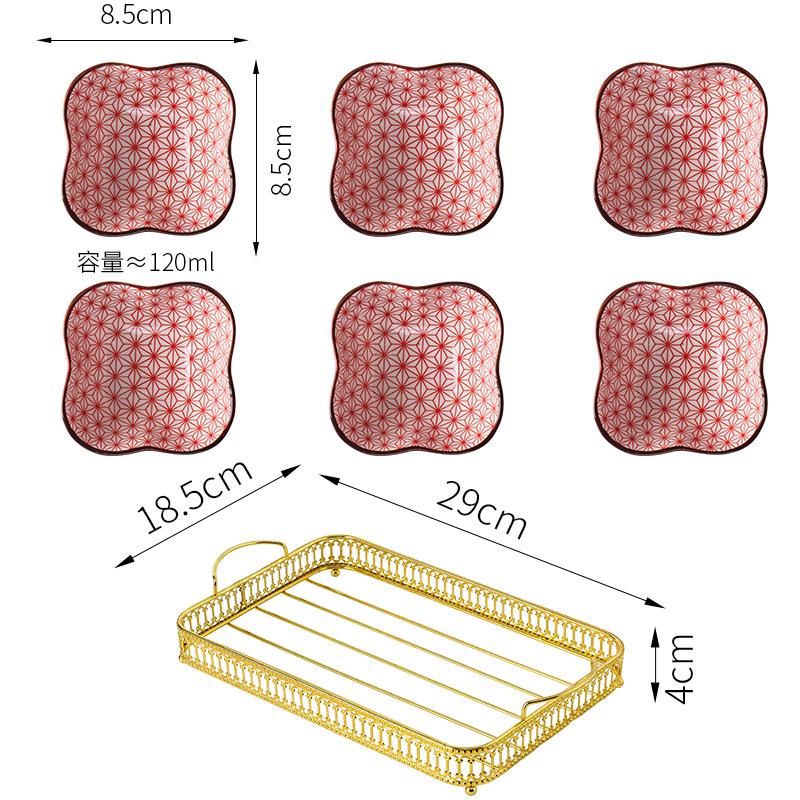 Ceramics Snack Platter Snack Bowl with Metal Frame Japanese-style Snacks Dried Fruit Dish with Golden Base Dim Sum Fruit Plate