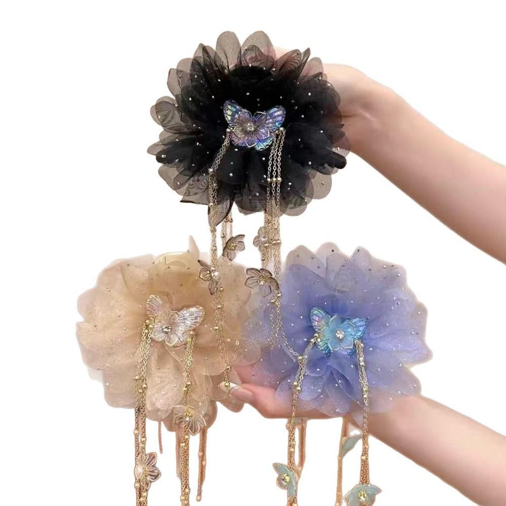 Peony Flower Grasping Clip Mesh Flower Hairgrips Temperament Hair Claw Clips  Women