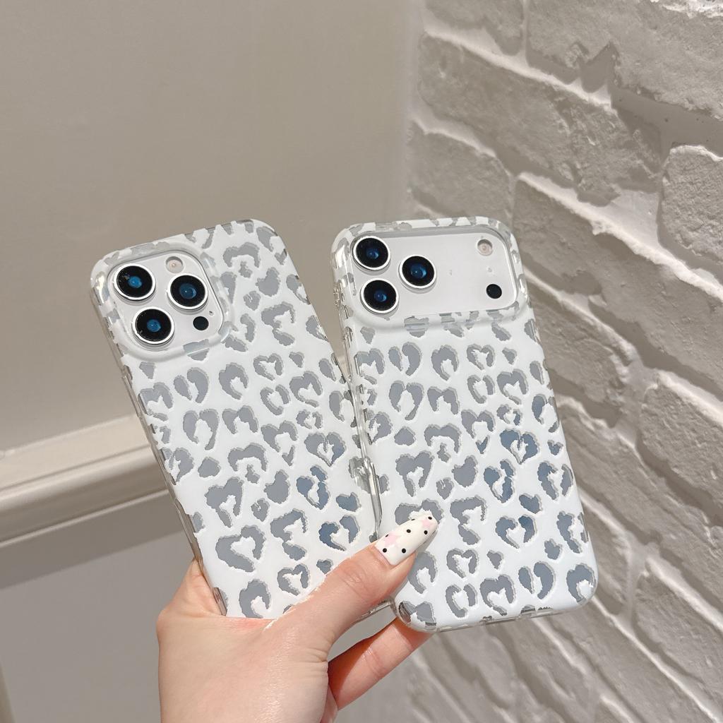 ins wind silver leopard print is suitable for iPhone17Pro max Apple 16Pro mobile phone case double-layer IMD advanced sense