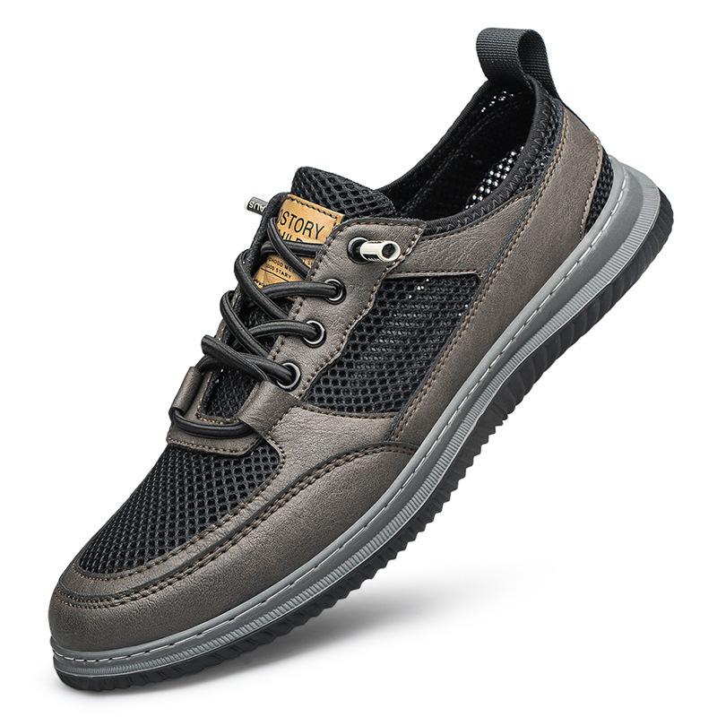 

Mesh shoes men s 2025 summer new fashion mesh breathable men s sports and leisure shoes leather leathershoes 44 сірий колір