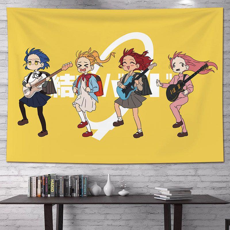 Anime Girls Band Tapestry Wall Hanging Guitar Drums Stage Live Music Aesthetic Wall Art Dorm Room Decor