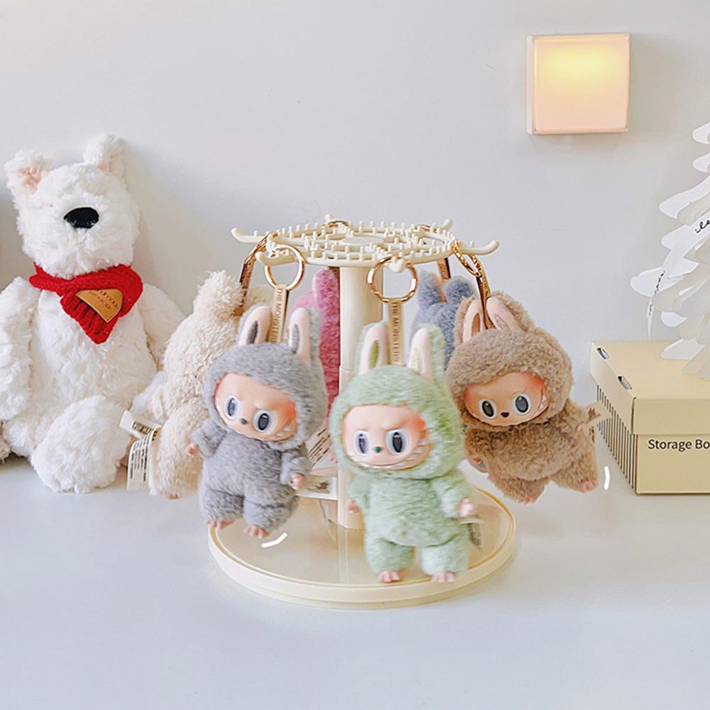 Rotating Plush Pendant Display Box Transparent Plush Doll Display Case Labubu 17cm Cartoon Doll Showcase Dustproof for Girl Gift