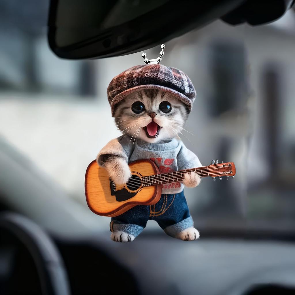 Cat Car Pendant | 2D Acrylic Animal Charm Decor | Cat Rearview Mirror Accessories