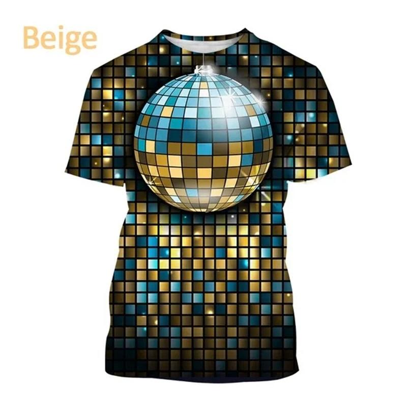 New Party Disco Ball Print Tshirt Short Sleeved O Neck Plus Size T Shirt For Men Women Casual Cool Hip-hop Streetwear Tee Tops