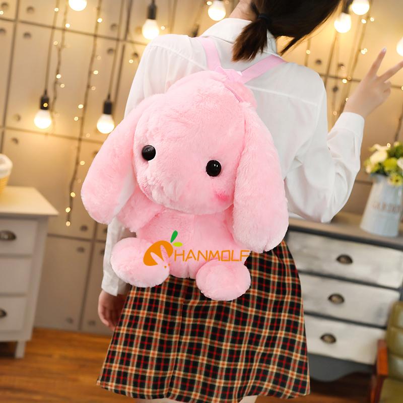 50Cm Lop Ears Rabbit Plush Backpack Stuffed Fluffy Shy Cartoon Animal Double Shoulders Bag Belt Adjustable Plushie Shopping Bag