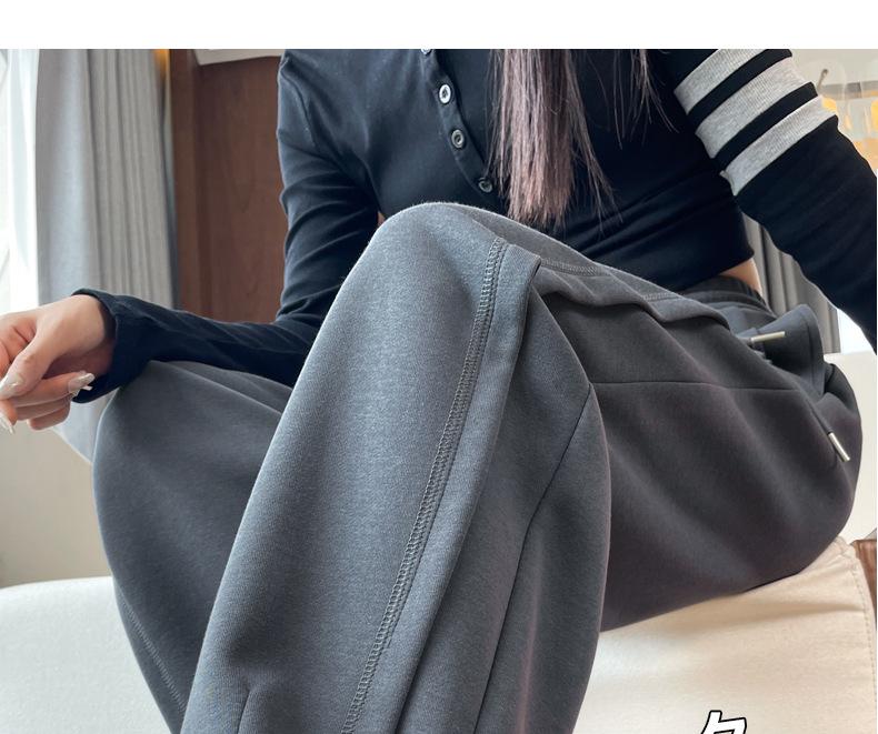 Women's High-Waist Dark Gray Sweatpants - Slim Fit, Wide Leg Sports Pants for Autumn 2025