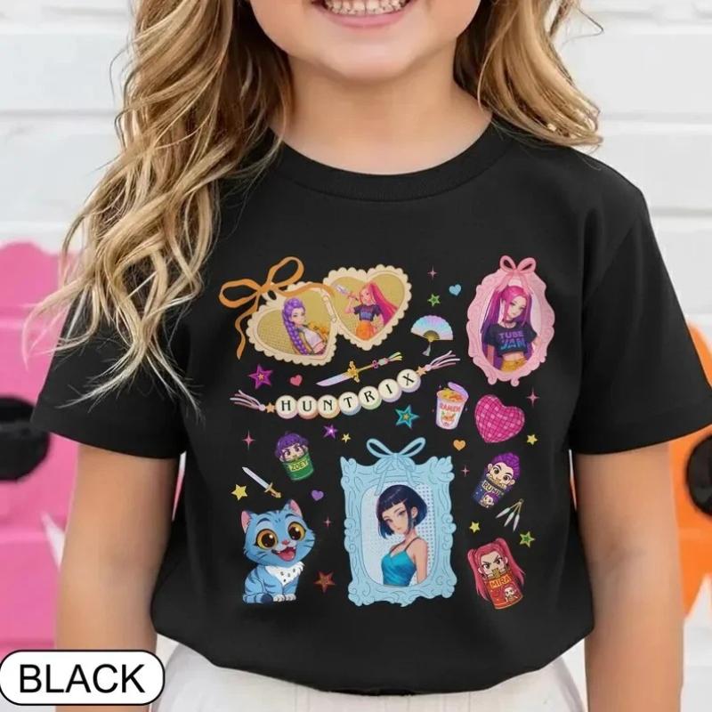 New Girls T Shirt Kpop Demon Hunters Children's T Shirt Birthday Short Sleeve Saja Kids Tee Top Girls Boys Family Clothing