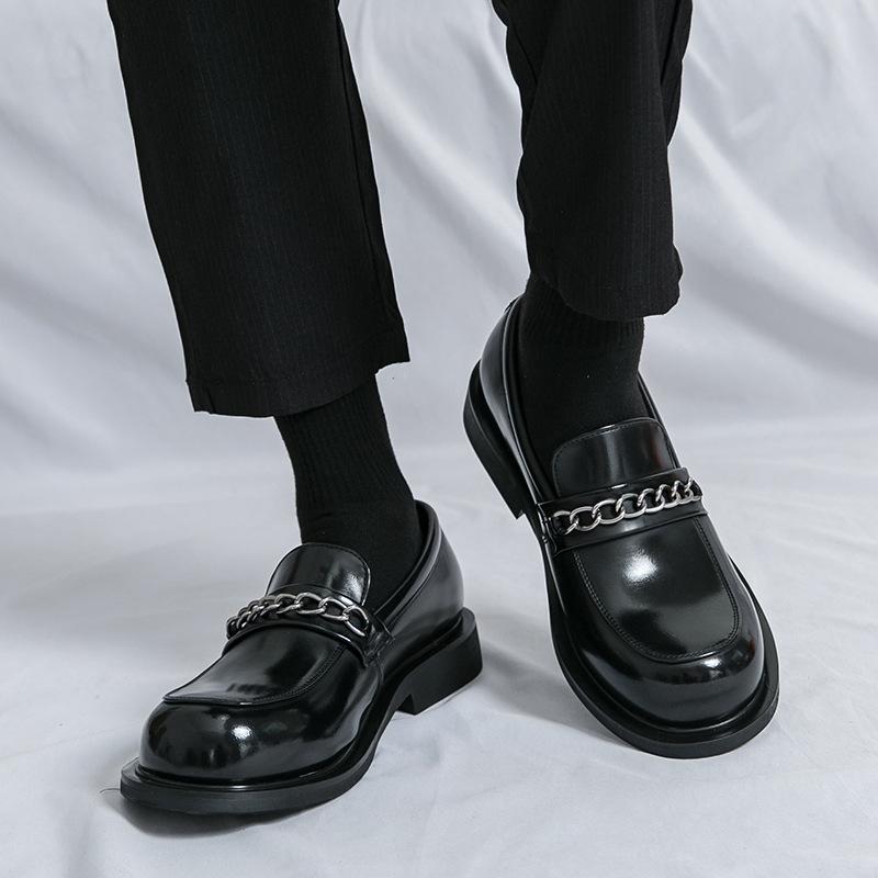 New black big head business casual leather shoes men's Korean version fringed platform loafers nightclub heightening small leather shoes