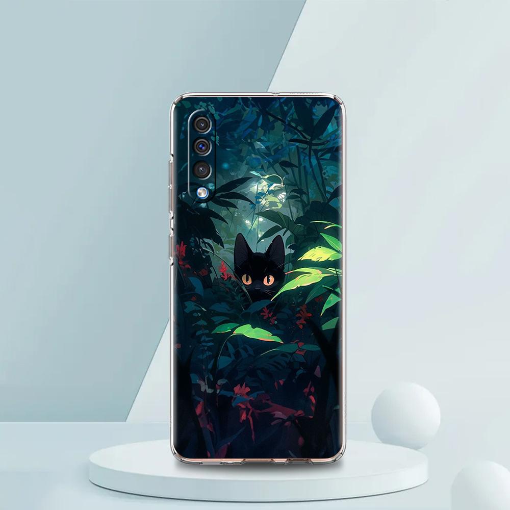 Artistic Black Cat Starry Night Case For Samsung A16 A14 A12 A22 A32 5G A34 A42 A52 A54 A50 A70 A30 A40 A20E A10S A02S A04S A06