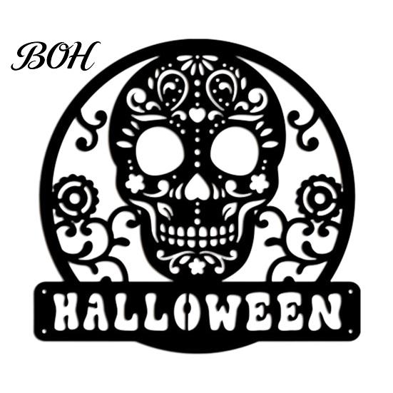 Rust Resistant Metal Sign Skull Door Sign, Gothic Spooky Skeleton Head Hanging Wall Holiday Accents Art for Man Cave, Bar, Bedroom, Garage,