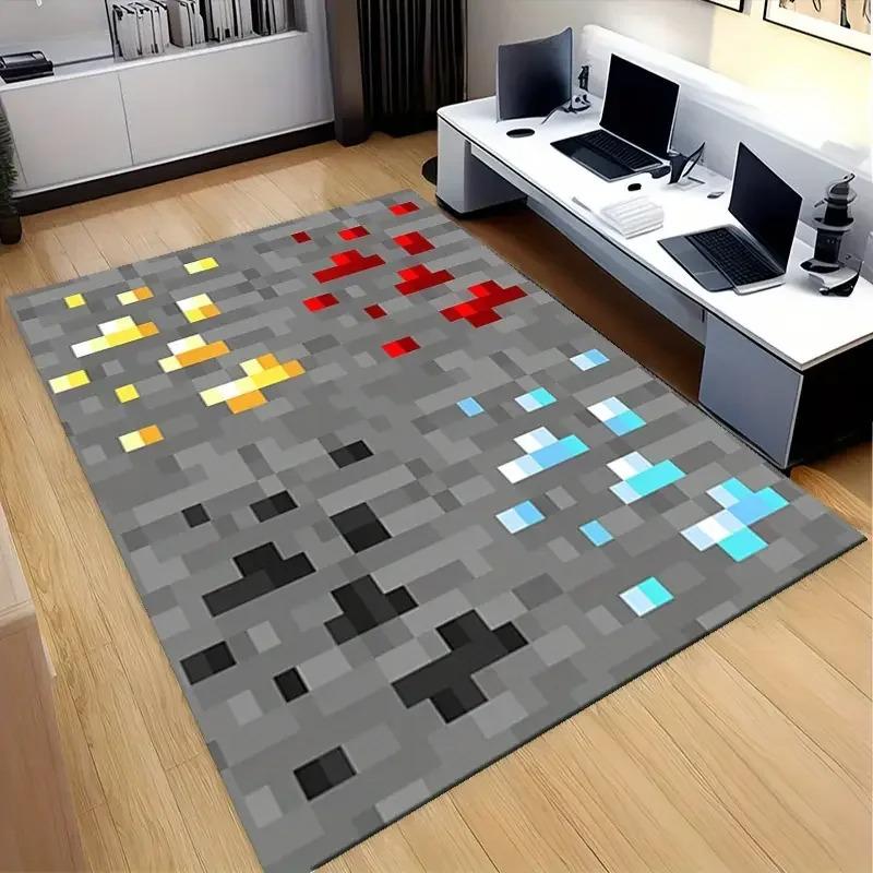 Cartoon Pixel Farm Floor Carpet Cartoon Pixel Pattern Floor Mat for Game Room Man's Cave Bedroom Bedside Rug Kids Play Area Rug