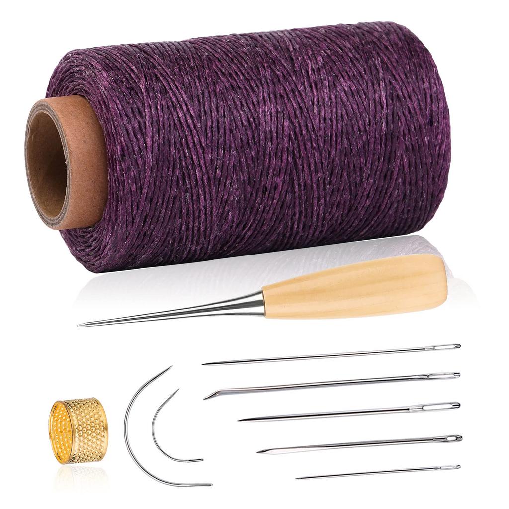 Fenrry 273 Yards Leather Waxed Thread Sewing Kit  Awl Thimble Leather Sewing Upholstery Repair Kit for Leather Carpet Sofa Seat