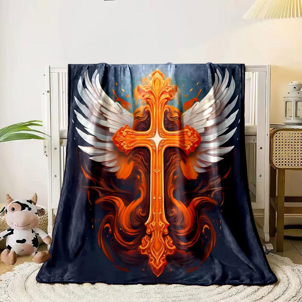 Ornate Cross Winged Blanket Printed Blanket for Living Room Bed Couch lunch break Soft Cozy Blanket for Friend's festival Gift