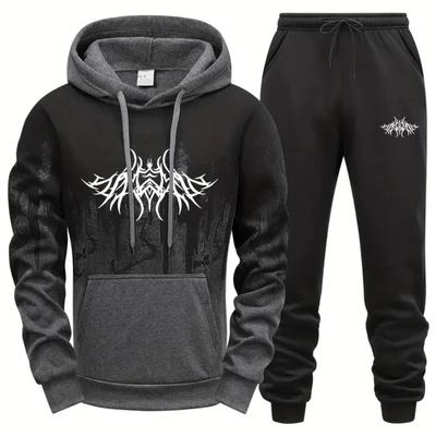 Herren Sportanzug Bedrucktes Tinten-Kapuzensweatshirt, Sweatshirt, Jogginghose, Lässiges Sport-Oberteil, Hose, Modisches Set