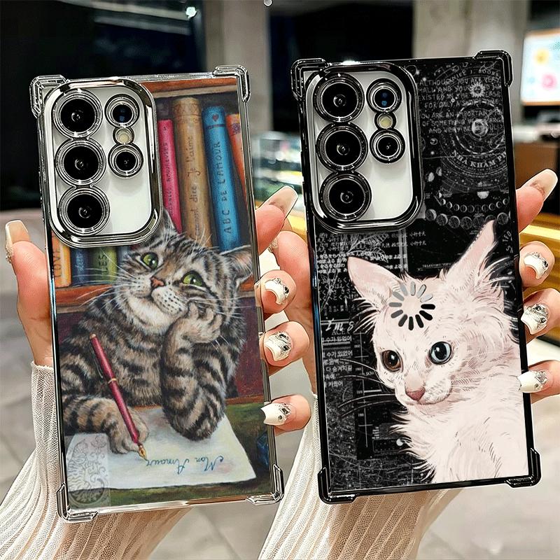 Funny Cats Fashion Style Plating Phone Case For Samsung Galaxy S24 S25 FE S26 Edge S23 Ultra S22 S21 Plus S20 Anti-Fall Airabag