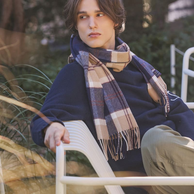 ABRAHAM MOON Merino Wool Shawl Muffler 50cm - Semi-Green Navy