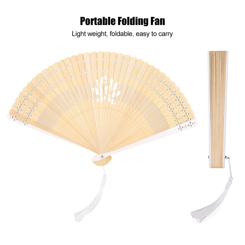 Folding Bamboo Hollow Hand Tassels Fan Summer Hot Day Cooling Tool DecorationWhite