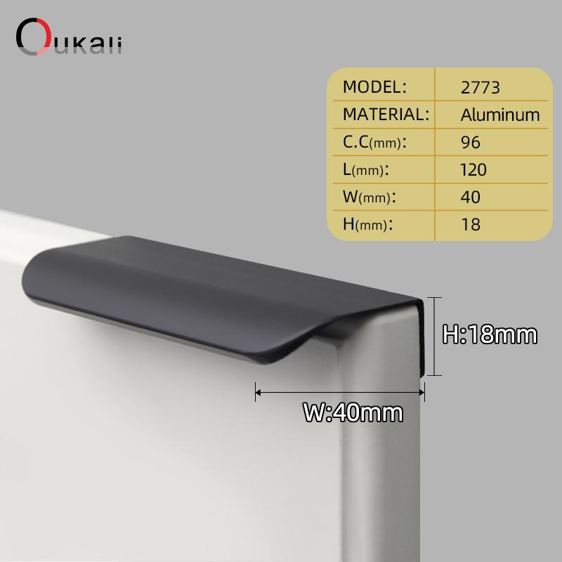 Oukali Hot Sales Modern Furniture Cabinet Handle Kitchen Wardrobe Aluminum Alloy Matt Black Canceal Pull Handles