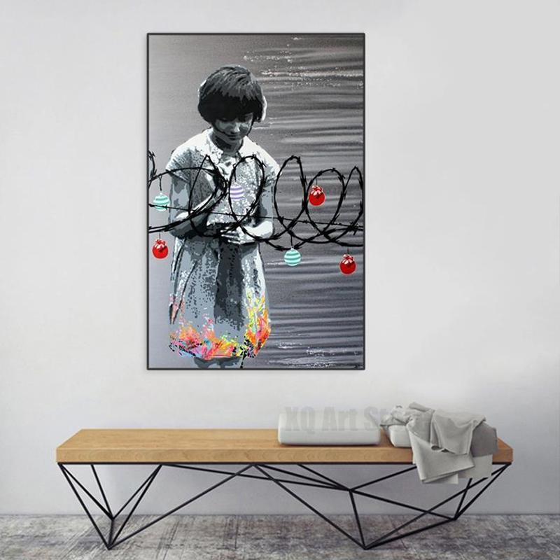 Banksy Graffiti-Kunst auf Leinwand, Gemälde an der Wand, Kunst, Poster und Drucke für Wohnzimmer, Home-Office, Dekoration, rahmenloses Dekor, Geschenke