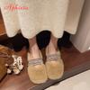 Aphixta Flache mit Fellpantoffeln für Damen Kristallband Slipper Damen Pantoletten Koreanischer Stil Luxusmarkenschuhe Designer