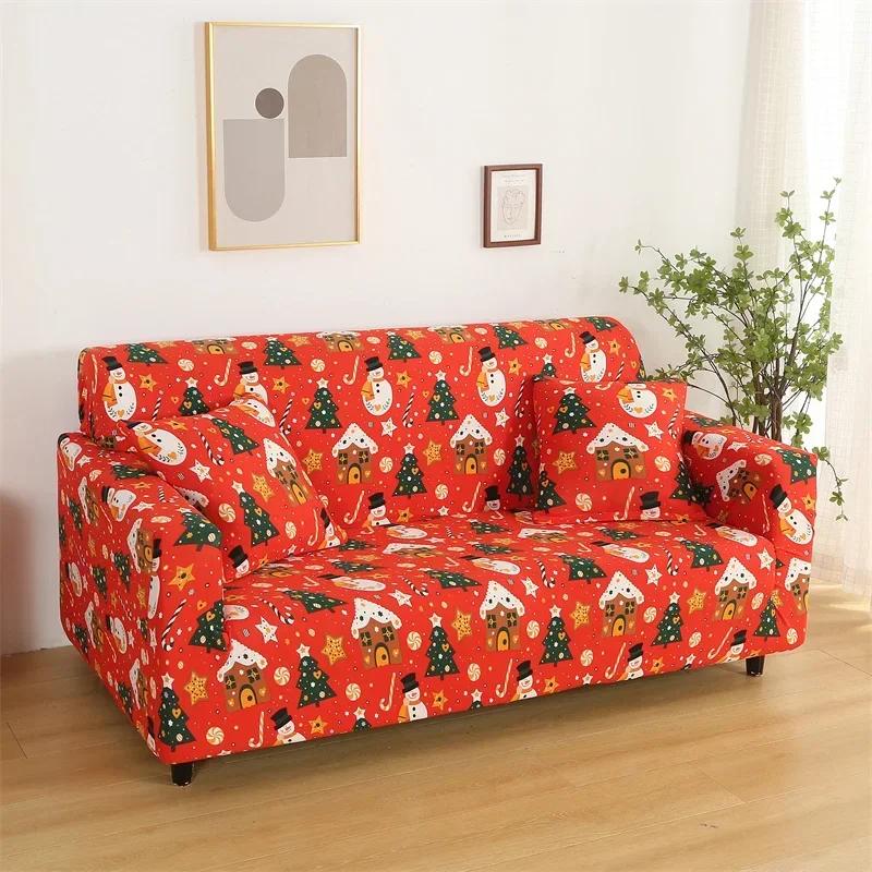 Christmas Sofa Cover for Living Room Elastic Spandex L Shape Sectional Couch Slipcovers Home Decor Xmas Santa Clause Sofa Covers