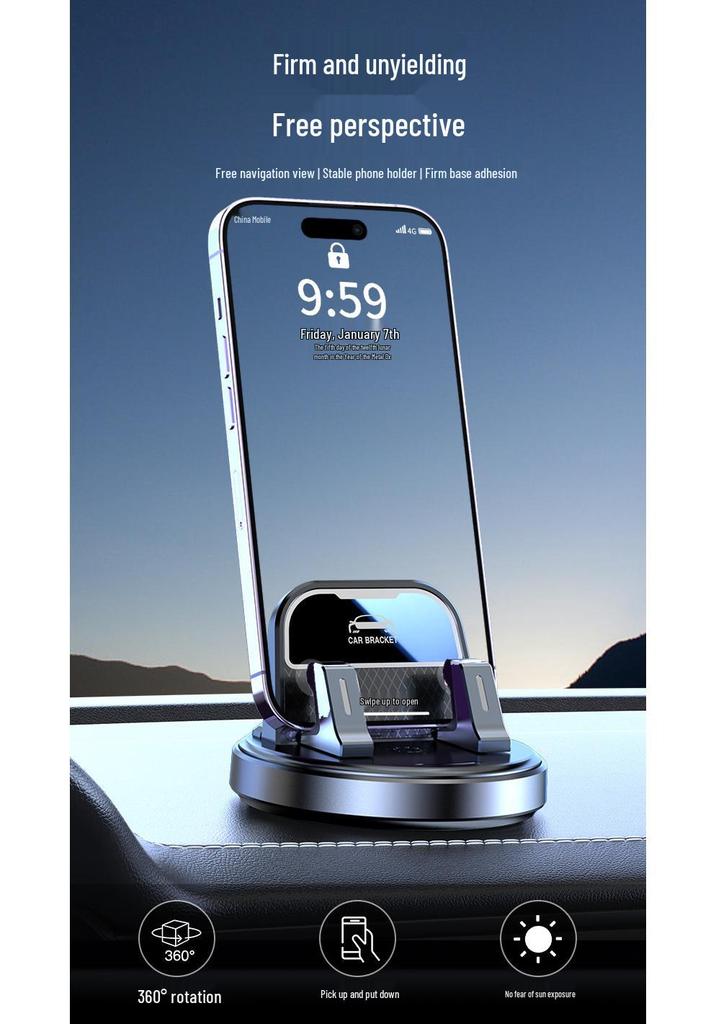 360° Rotatable Car Phone Holder with Suction Cup for Dashboard & Console - Easy Install, Dual Use Navigation Mount