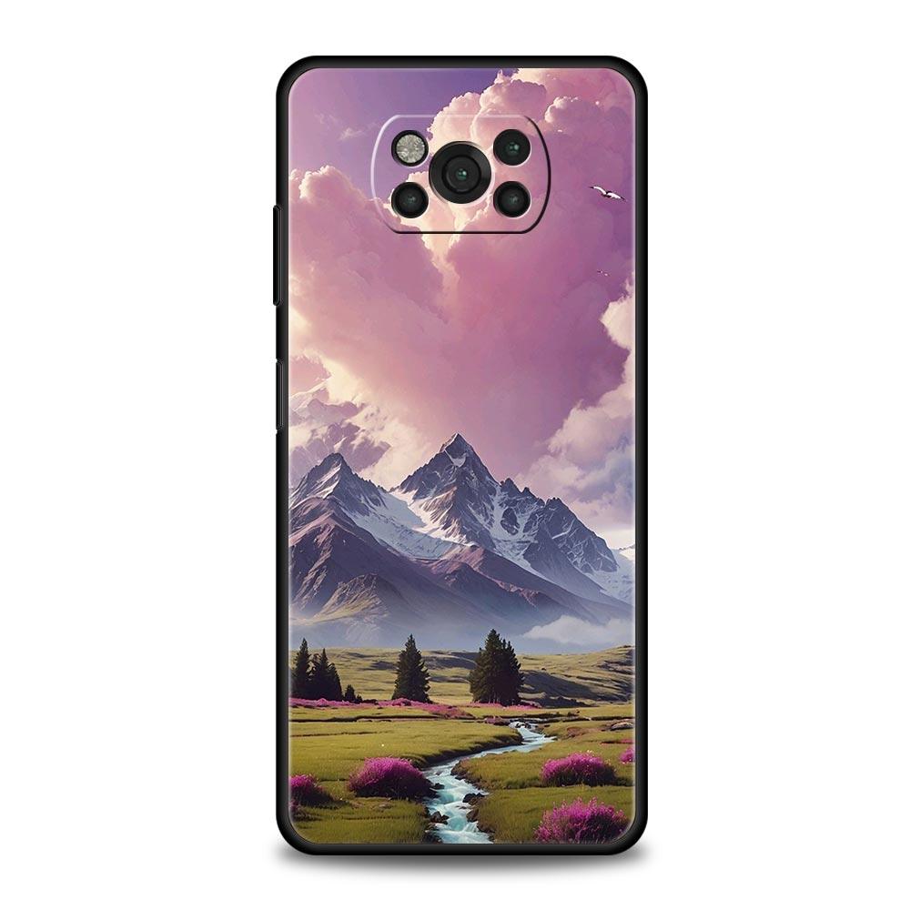Pink Sunset Mountain Phone Case Cover  for Xiaomi Poco F7 Ultra F6 F5 F4 F3 X6 X5 X4 X3 NFC C51 C55 M4 GT 5G Soft TPU Shell Bags