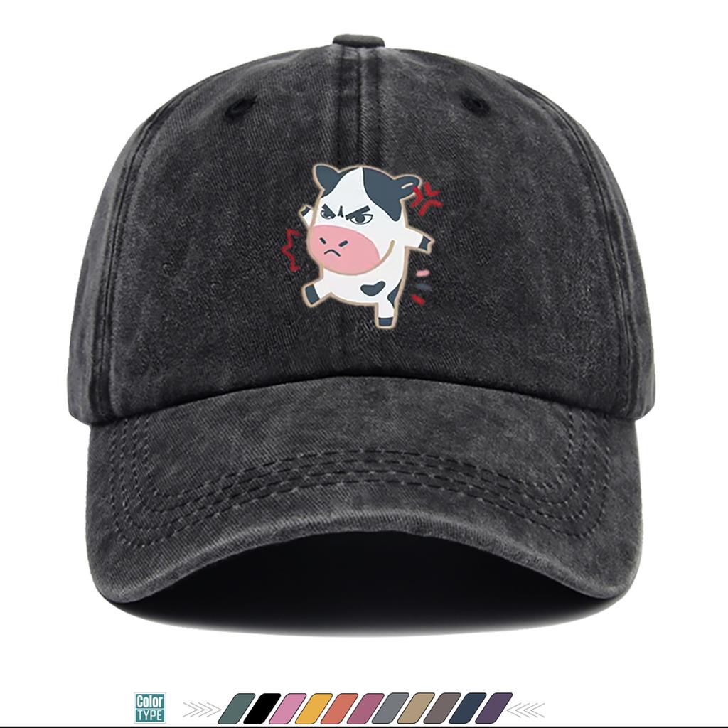 Pc Wütende Kuh Cartoon Druck Baseballkappe Niedliches Schrulliges Muster Individuell Trendiges Entenschnabelmütze Modehut Verstellbare Größe Street T
