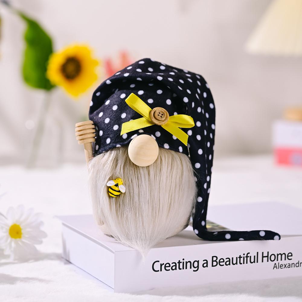 Delightful Bee Festival No Face Doll Figurine With Cheerful Daisy And Sunflower Prints